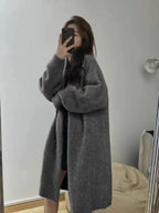 Women's Mid-length Knitted Cardigan V-neck Thickened Sweater Coat