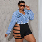 Women's Long-sleeve Ripped Denim Jacket