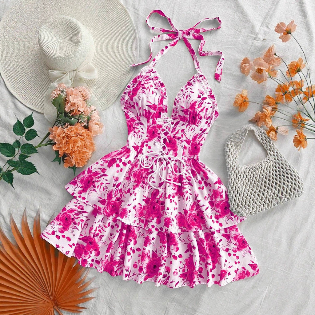New SpringSummer European And American-style Camisole Top And Audrey Hepburn-inspired Designer Floral Dress