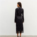 Women's Fashionable Printed Long-Sleeve Lace-Patchwork Skirt Set
