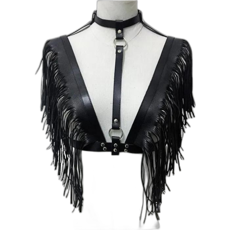 Women's Gothic Punk Pentagram Garter Set with Tassel Bra Harness