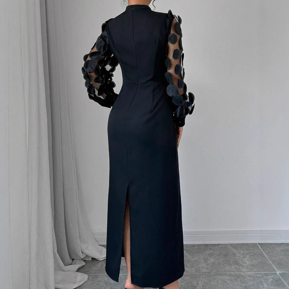 New Arrival Elegant Lace-spliced Dress With A Stand-up Collar