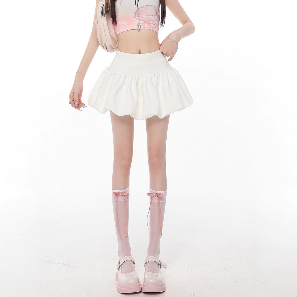 Ballet-style White Bud Skirt For Women Sweet And Chic High-waisted A-line Skirt For Summer French-style Fluffy Bubble Skirt