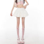 Ballet-style White Bud Skirt For Women Sweet And Chic High-waisted A-line Skirt For Summer French-style Fluffy Bubble Skirt