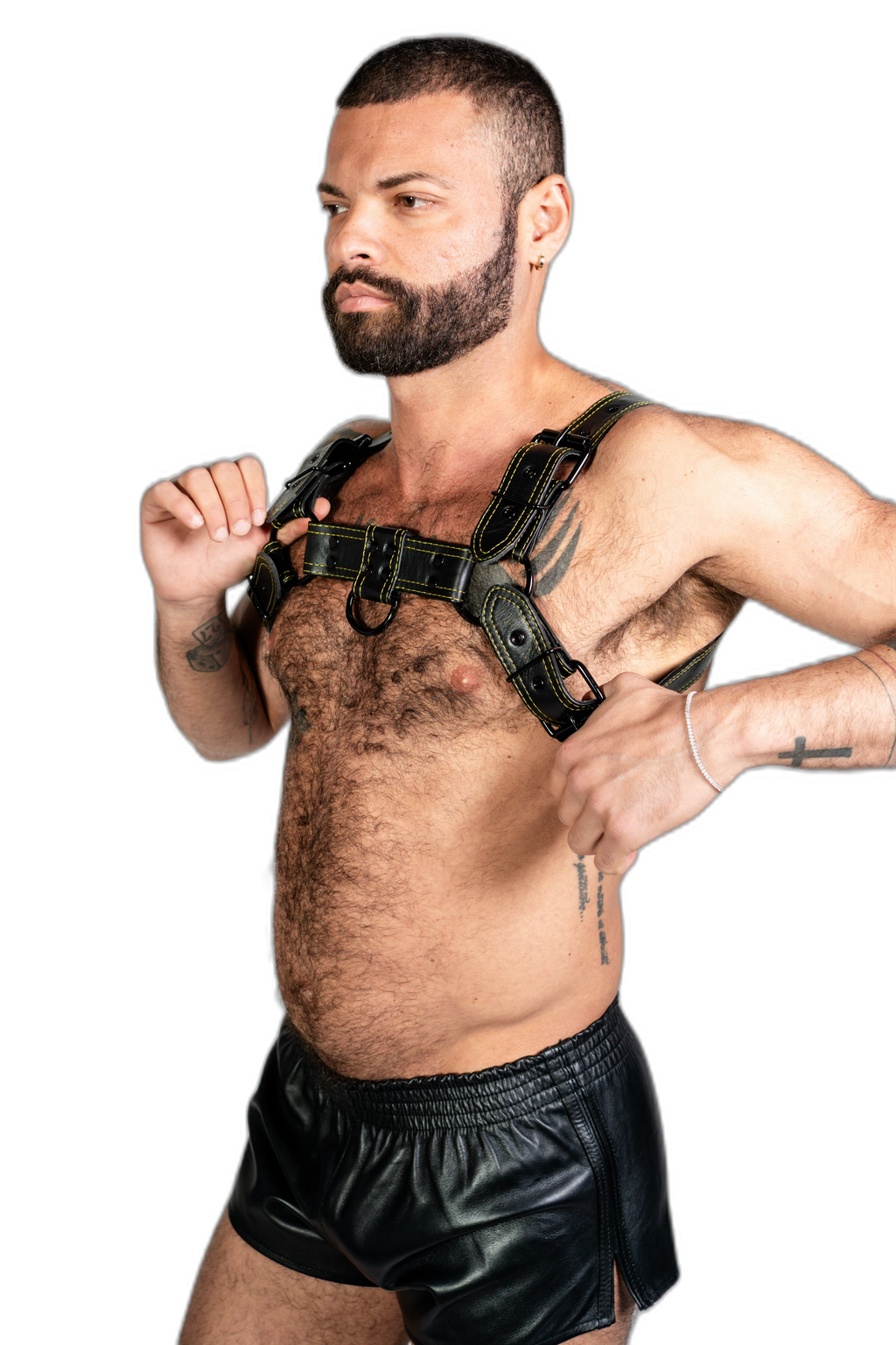 ruff GEAR RAW  Leather Bulldog Harness Black Yellow