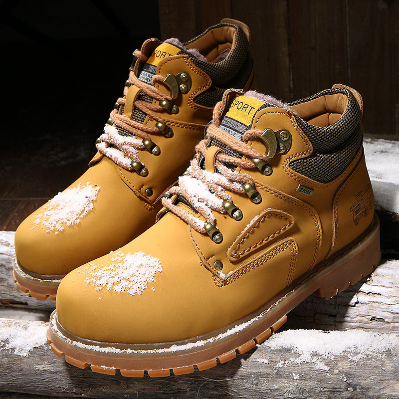 First Layer Cowhide High-Top Short Boots Plus Cotton Tooling Boots Casual Men's Shoes