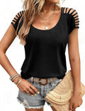European And American-style Short-sleeve Knitted Top With Openwork