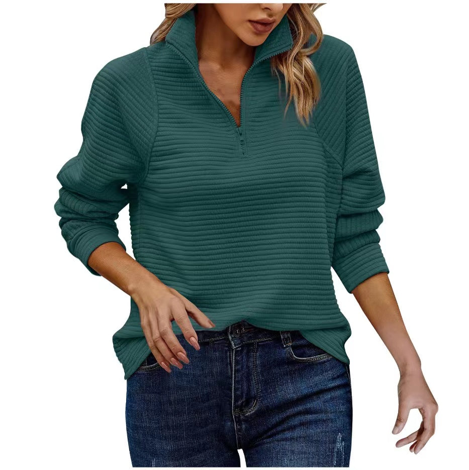 New Solid Color Half Zipper Stand Up Collar Women's Hoodie