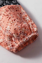 Floral Patchwork V-Neck Lace-Up Knit Blouse Women UK