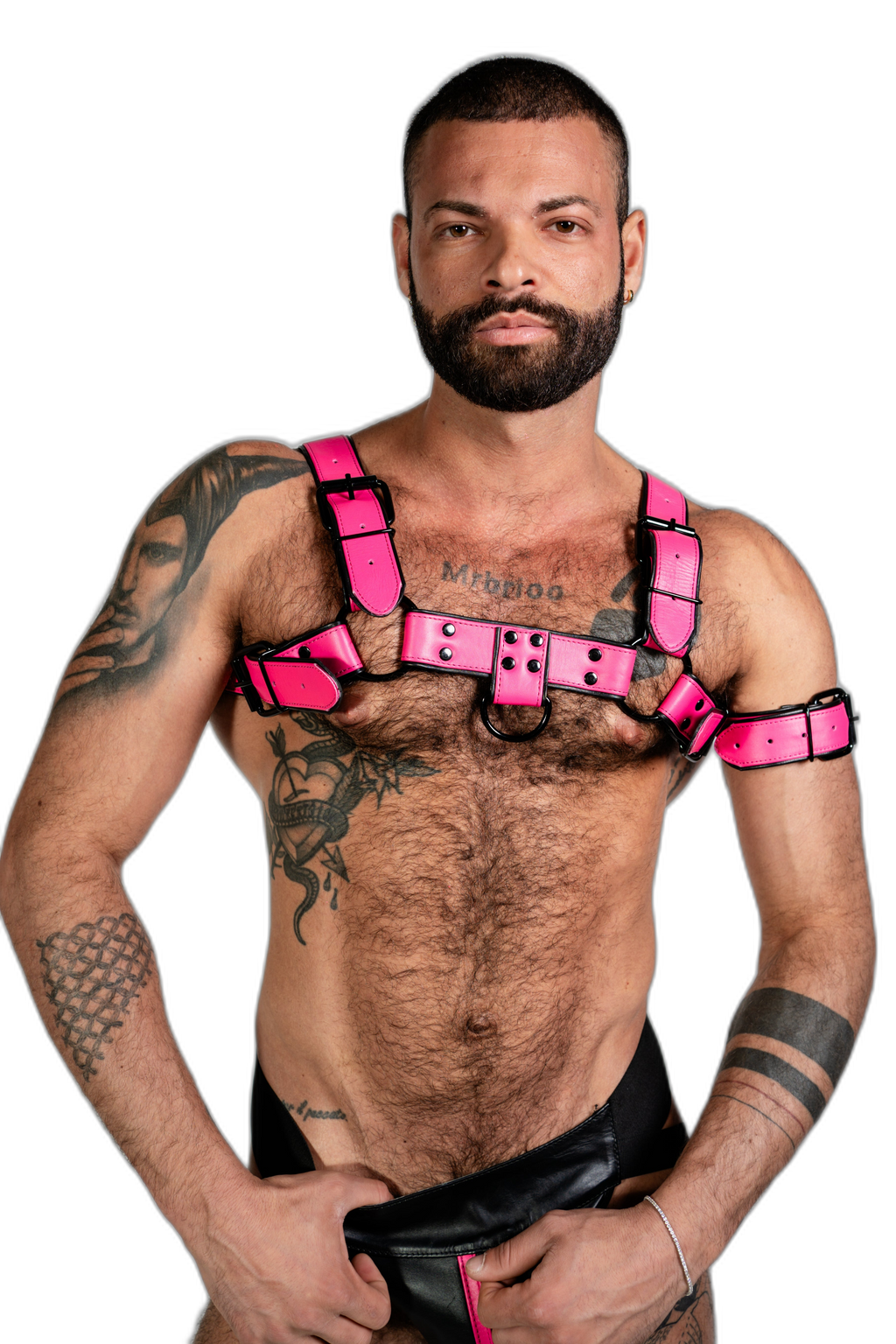 ruff GEAR Bold Leather Bulldog Harness Neon Pink