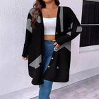 Loose Casual Plus Size Knitwear Cardigan Button Stitching Printing Coat