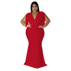 Women's Plus-Size Tassel V-Neck Long-Sleeve Slim-Fit Dress