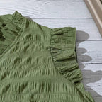 New Women's V-neck Ruffled Short-sleeve Blouse Loose-fit Figure-flattering Top With Lace Detailing