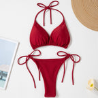Solid Color Sexy Lace-up Hot Girl Temperament Women's Bikini Swimsuit