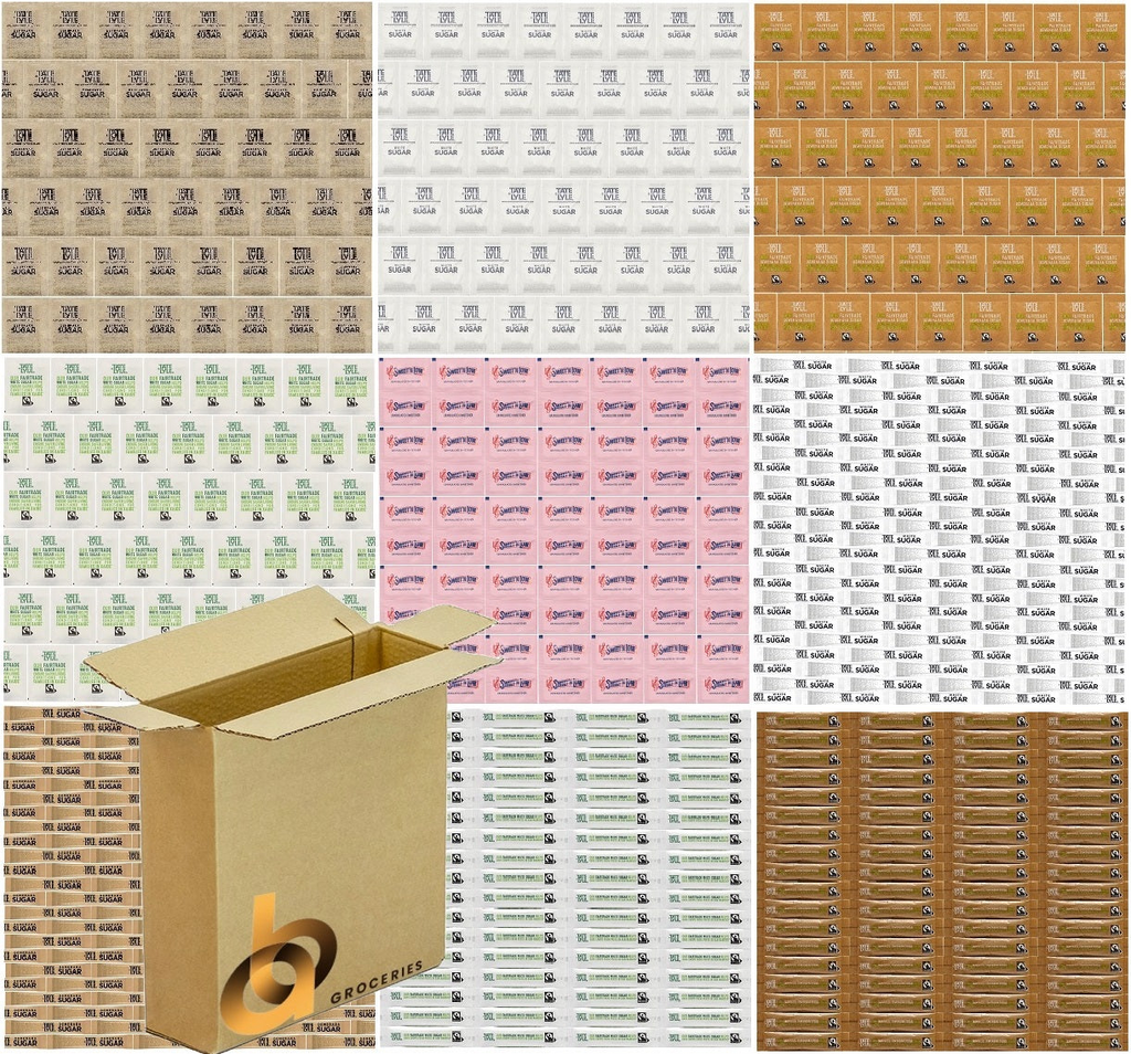 Hotel & Catering Sugar Set – 450 Sachets & Sticks | Tate & Lyle Fairtrade White, Brown Demerara + Sweetener | Individually Wrapped for Tea, Coffee, Office & Events