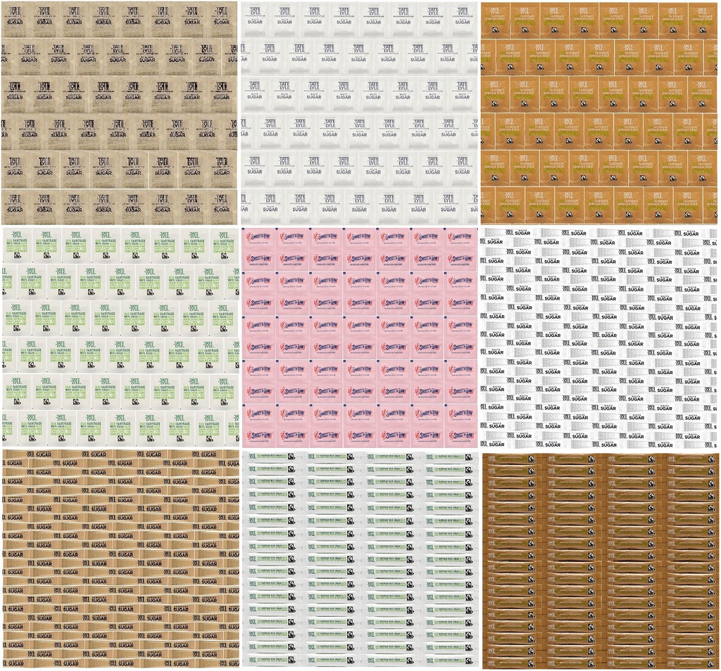 Hotel & Catering Sugar Set – 450 Sachets & Sticks | Tate & Lyle Fairtrade White, Brown Demerara + Sweetener | Individually Wrapped for Tea, Coffee, Office & Events