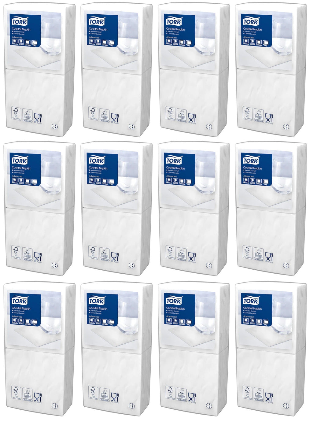 12 x 477534 Tork White Cocktail Napkin