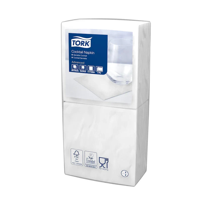 12 x 477534 Tork White Cocktail Napkin