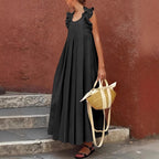 Women's Casual Long Ruffle-Trimmed Solid-Color Dress