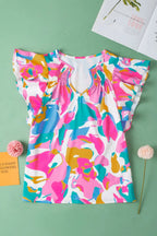 Multi Colour Flutter Sleeve Blouse Abstract Print Women UK