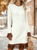 Women's Creative Retro Printed Comfortable Soft Crew-Neck Slim-Fit Fringed Dress
