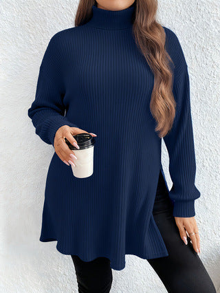 Women's Arrival Irregular Slit Turtleneck Plus Size Sweater Top