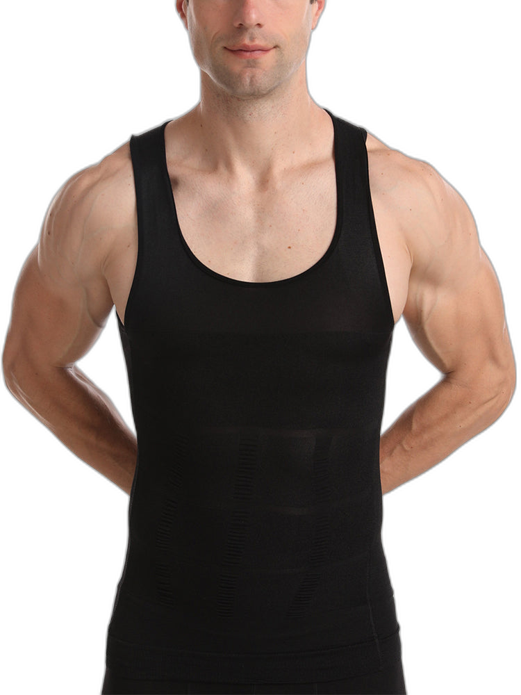 Mens Waist Body Shaper Vest T-Shirt Tank Tops