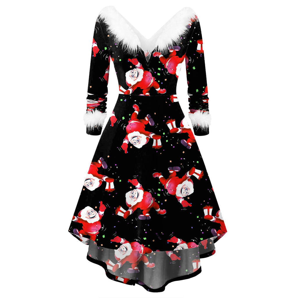 Women's Christmas Long Sleeve V-neck Irregular Dress