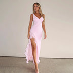 Women's Ruffles Split Suspender Dress Sexy Slim-fit V-neck Evening Party Dresses Clothing