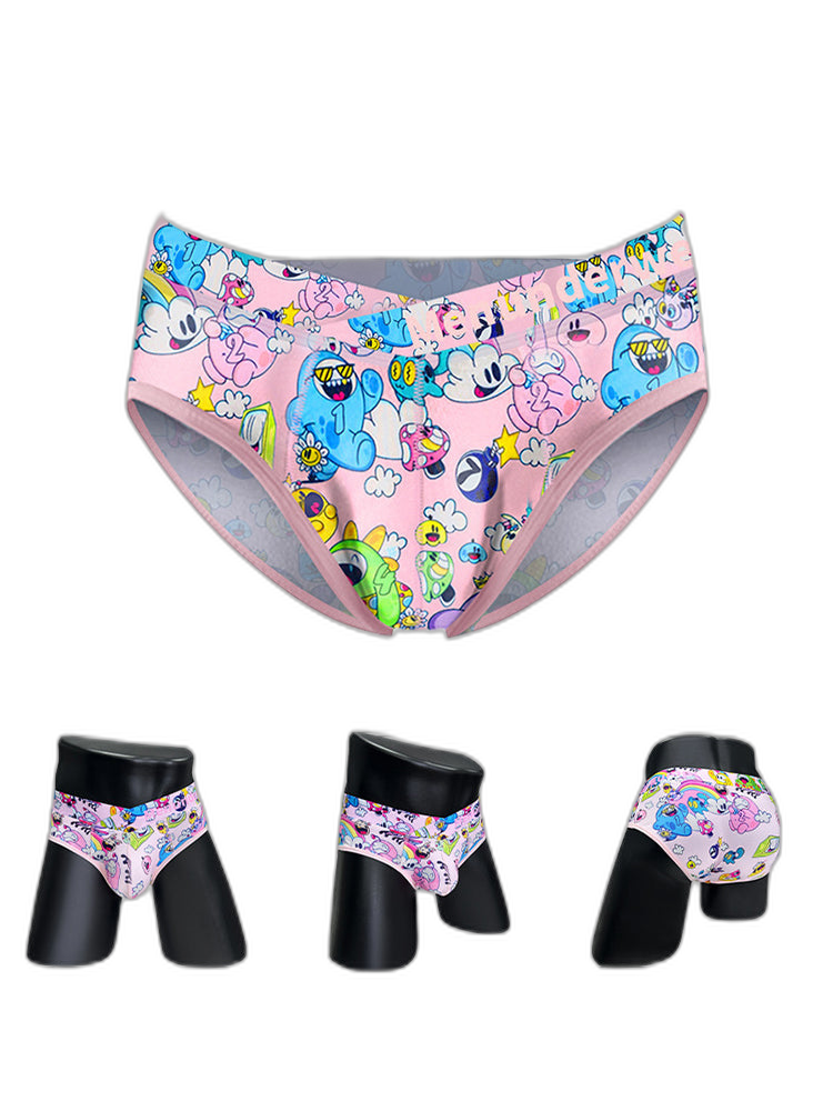 2 Pack Men's Playful Cartoon No-Tag Comfortable and Breathable Briefs