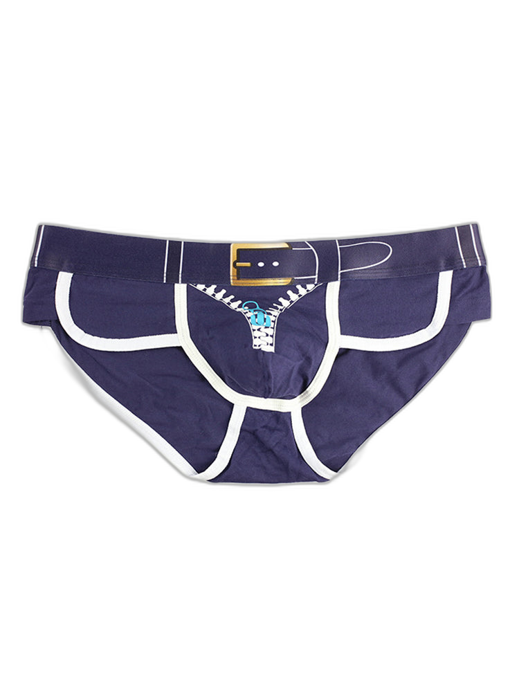 Zipper Belt Printed Cotton Pouch Briefs