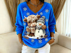 Fashionable Digital-Printed Christmas Women's V-Neck Sweater