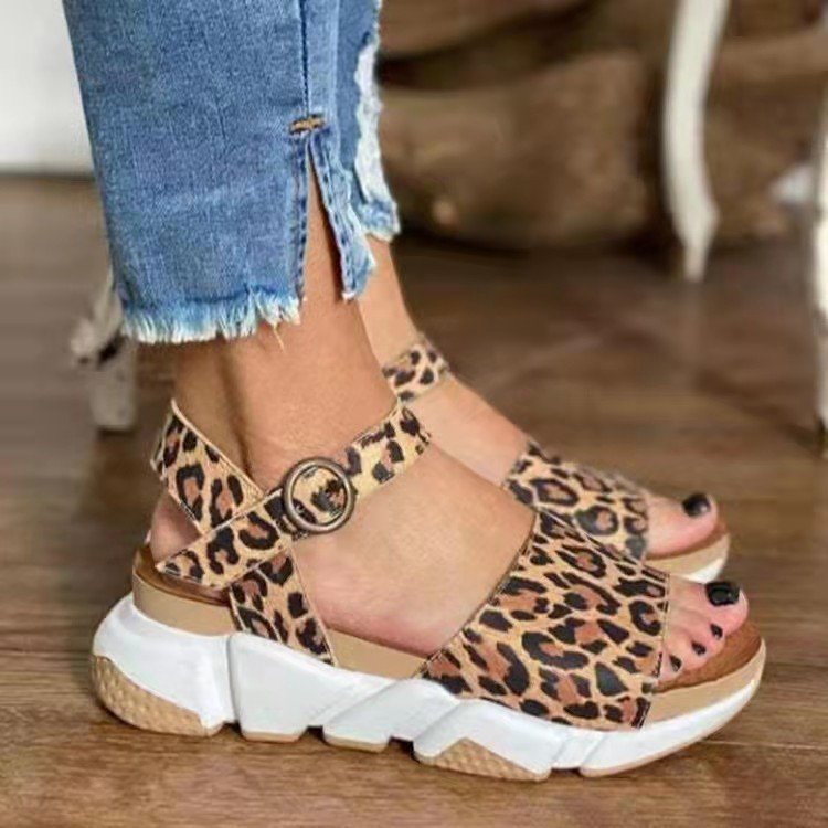 Casual Fashion Leopard Print Platform Roman Sandals