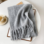 Mellard Merino Wool Korean-Style Relaxed-Feel Solid-Color Brushed Warm Scarf For Women