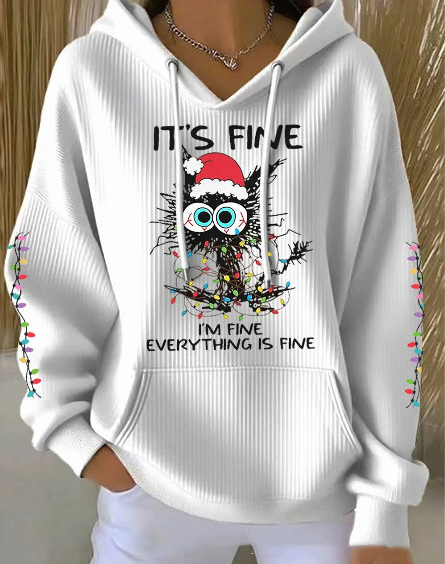 New Christmas Cat-Print Women's Hoodie