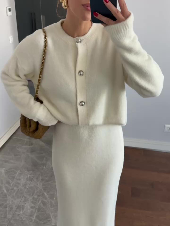 Women's 2-Piece Cardigan & Maxi Skirt Suit Set - Elegant Co-ord Outfit