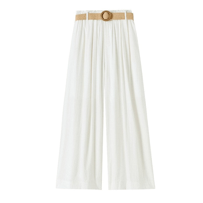 Linen Thin Casual Floor-length Pants For Women With Belt