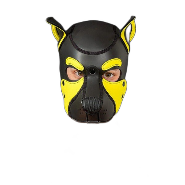 Mr S Leather NEOPRENE FRISKY Puppy Hood | Black & Yellow
