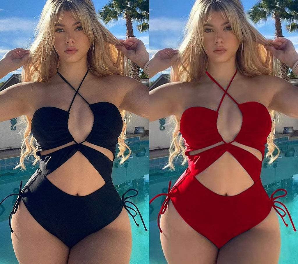 Swimsuit Women's Siamese Triangle Pure Color Bikini Swimsuit