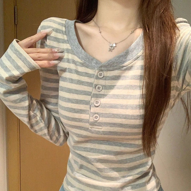 Women's Fashionable Versatile Striped Long-sleeve Top