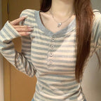 Women's Fashionable Versatile Striped Long-sleeve Top