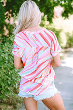 Abstract Print High Low Hem Short Sleeve Blouse Women UK
