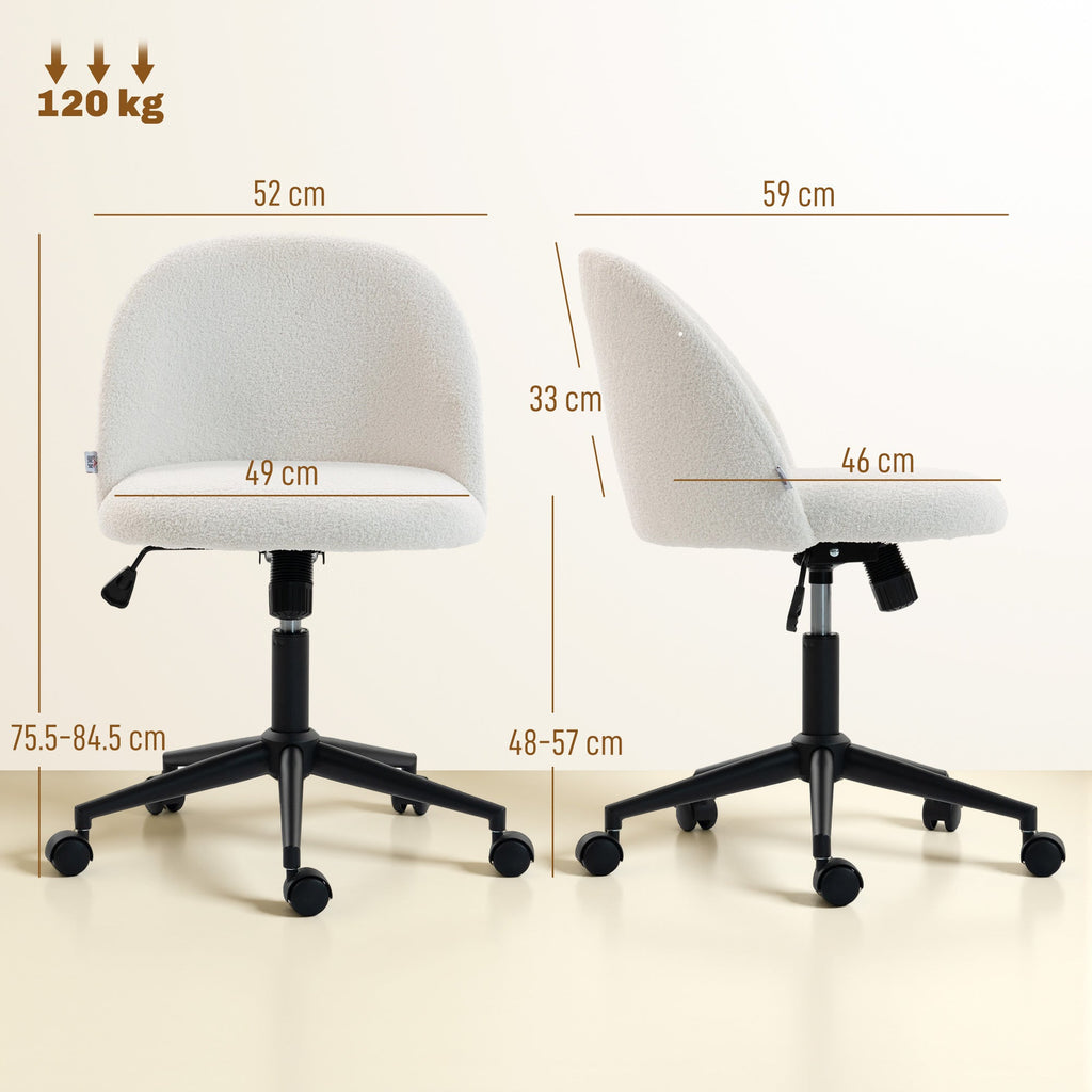 HOMCOM Teddy Fleece Office Chair with Wheels - Cream White