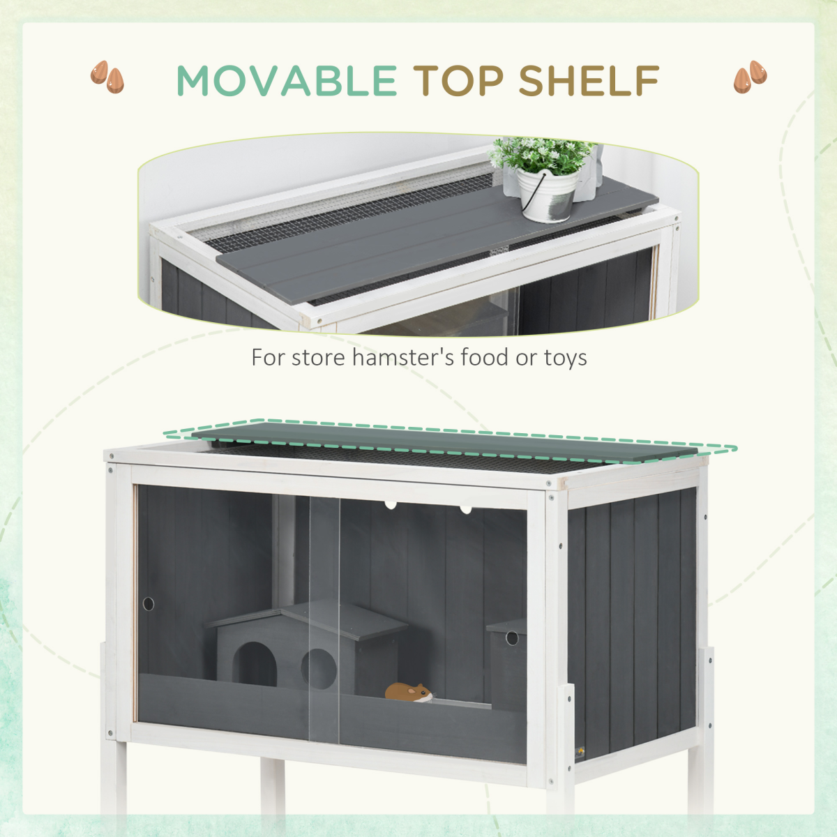 PawHut Wooden Hamster Cage for Dwarf Hamsters, Gerbils, Rutin Chicken w/ Shelf