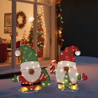 Set of 2 Lighted Gnome and Candy Cane Christmas Decorations, Pre-lit 2D Holiday Decor with 80 Warm White LED Lights for Xmas Outdoor Indoor Decor Lighted Holiday Displays