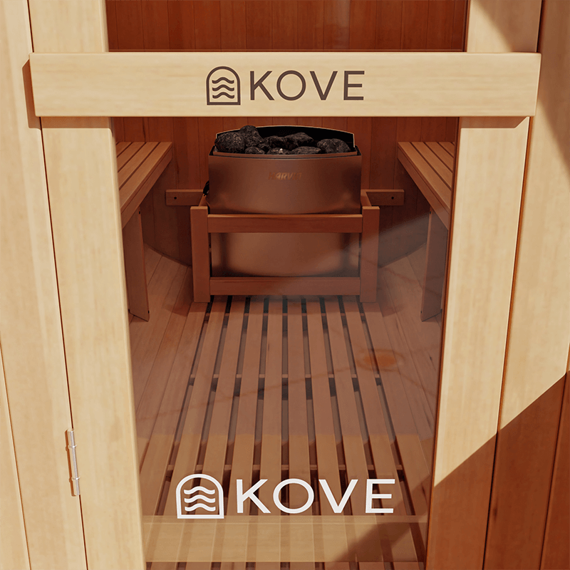 KOVE Outdoor Barrel Sauna – 5–6 Person Garden Sauna with 6kW Harvia Electric Heater