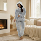 Daisy Dreamer Women's Plush Fleece Hooded Pyjama Set in Shimmer Grey Cosy Winter