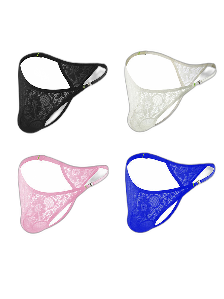4-pack Men's Lace Side Buttoned Thongs
