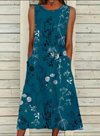 Women's Versatile Loose-fit Printed Casual Sleeveless Dress