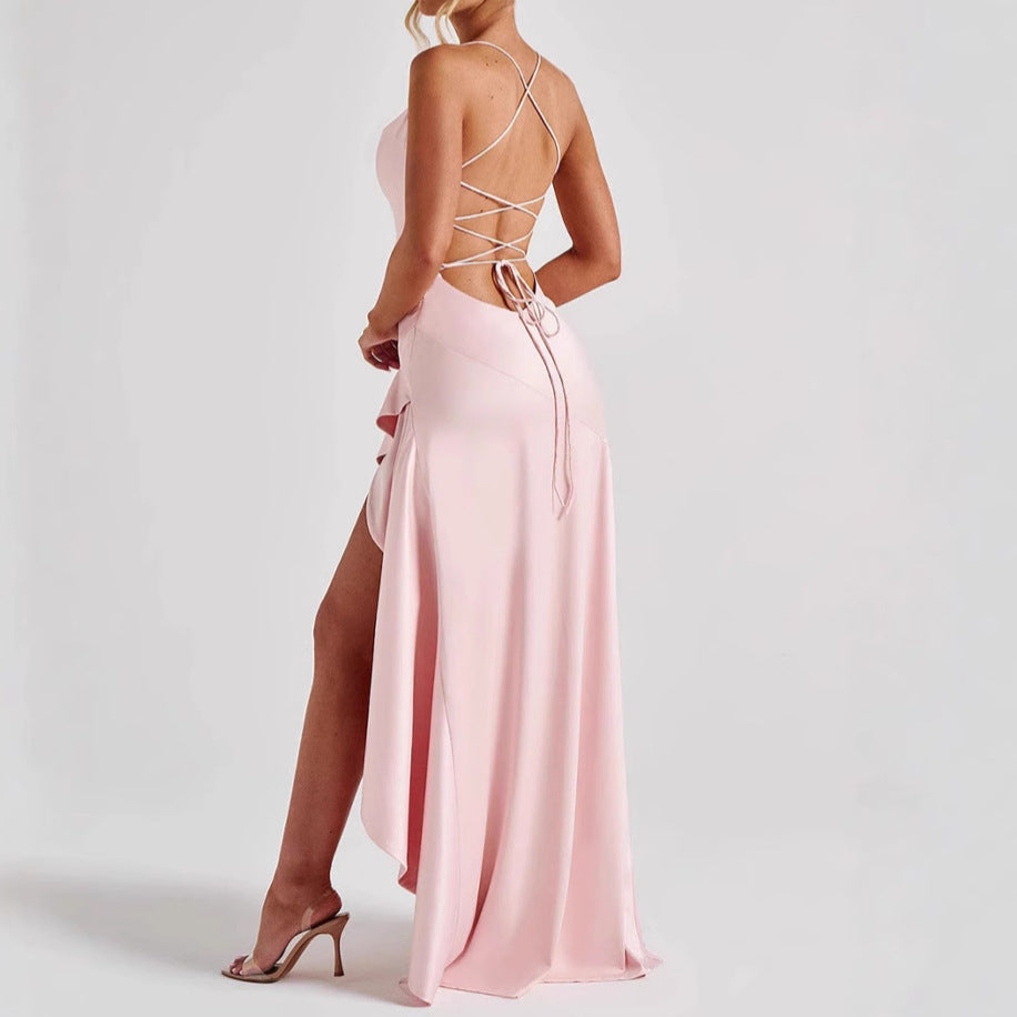 Women's Backless Ruffles Irregular Dress